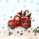 figurina lemn craciun camion cadouri