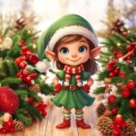 figurina lemn craciun elf fetita