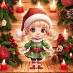 figurina lemn craciun fetita elf verde