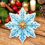 figurina lemn craciun fulg auriu