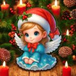 figurina lemn craciun inger fetita albastra