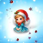 figurina lemn craciun inger fetita albastra