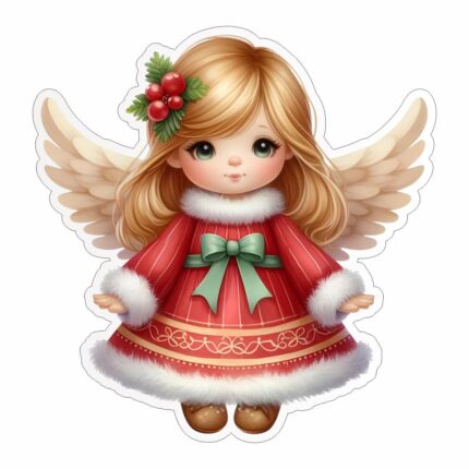 figurina lemn craciun inger fetita rosu