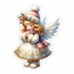 figurina lemn craciun inger fetita roz