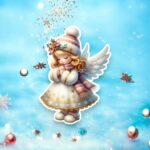 figurina lemn craciun inger fetita roz