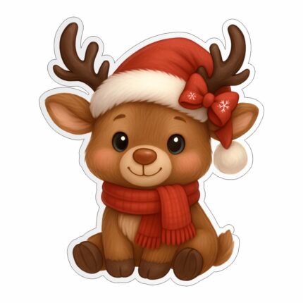 figurina lemn craciun ren fular rosu