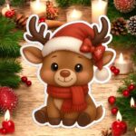 figurina lemn craciun ren fular rosu