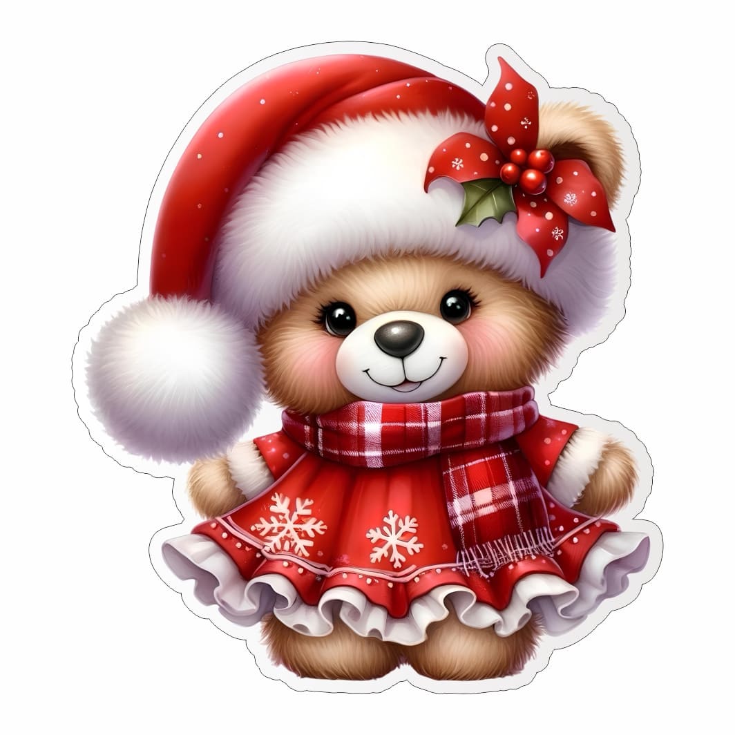 figurina lemn craciun ursulet rosu