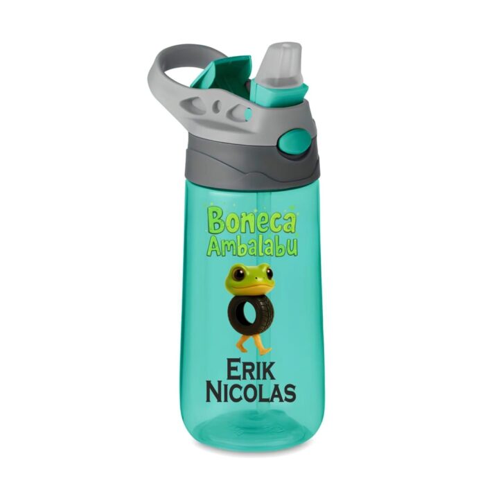 Sticla Apa Copii, Personalizata, Cu Pai, Boneca, Verde, 450ml, BPS033 - imagine 1