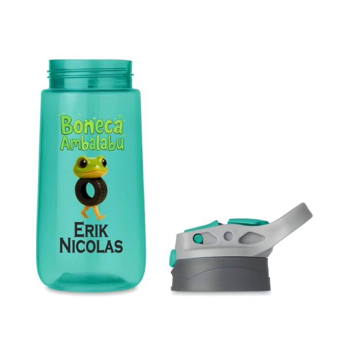 Sticla Apa Copii, Personalizata, Cu Pai, Boneca, Verde, 450ml, BPS033 - imagine 2