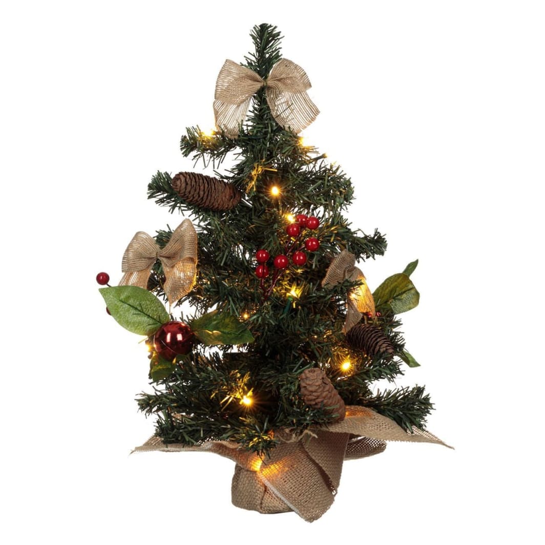 brad decorativ cu led cu fundite si conuri vedere princiapala