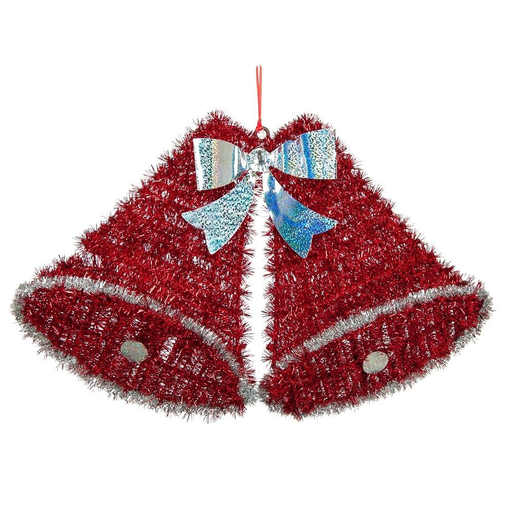 decoratiune craciun clopotei rosu argintiu fata