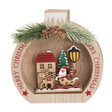 decoratiune craciun led mos sanie fata