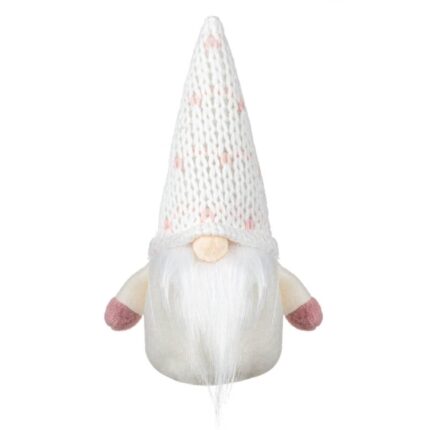 figurina craciun gnome alb caciula roz fata