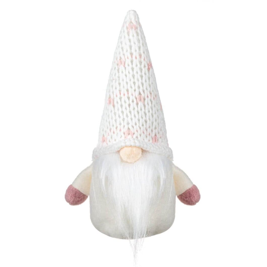 figurina craciun gnome alb caciula roz fata
