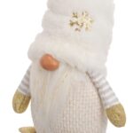 figurina craciun gnome alb fulgi aurii detalii