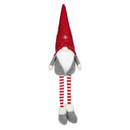 figurina craciun gnome asezat caciula rosie fata