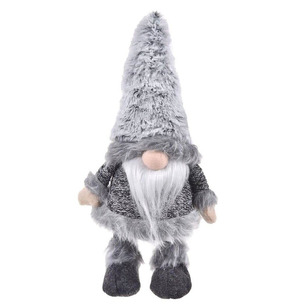 figurina craciun gnome gri caciula blana fata