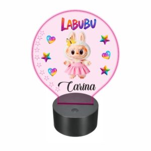 lampa led 3D personalizata labubu roz