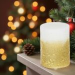 lumanare craciun alba glitter aurii detalii