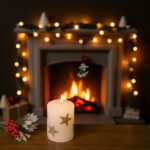 lumanare craciun ecru stele aurii aprinsa