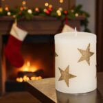 lumanare craciun ecru stele aurii detalii