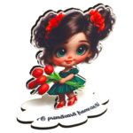 Decoratiune Cadou - Baza Flori, Fetita, Lemn, 10x8cm, BDF02 - imagine 2