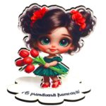 Decoratiune Cadou - Baza Flori, Fetita, Lemn, 10x8cm, BDF02