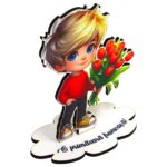 Decoratiune Cadou - Baza Flori, Baietel, Lemn, 10x8cm, BDF05 - imagine 2