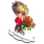 Decoratiune Cadou - Baza Flori, Baietel, Lemn, 10x8cm, BDF05 - imagine 3