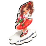 Decoratiune Cadou - Baza Flori, Fetita, Lemn, 10x8cm, BDF03 - imagine 2