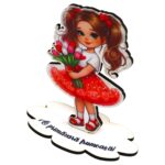 Decoratiune Cadou - Baza Flori, Fetita, Lemn, 10x8cm, BDF03 - imagine 3