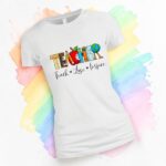 Tricou Educatoare, Teacher, Bumbac, Alb, TRPR003 - imagine 3