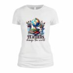 Tricou Educatoare, Teacher, Bumbac, Alb, TRPR004