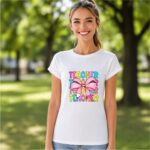 Tricou Educatoare, Teacher, Bumbac, Alb, TRPR007 - imagine 2