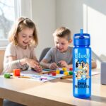 Sticla Apa Copii, Personalizata, Cu Pai, Bluey, Albastru, 750ml, BPS002 - imagine 2