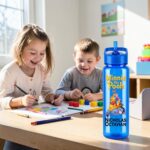 Sticla Apa Copii, Personalizata, Cu Pai, Winnie the Pooh, Albastru, 750ml, BPS003 - imagine 2