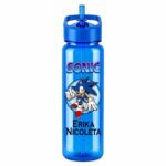 Sticla Apa Copii, Personalizata, Cu Pai, Sonic, Albastru, 750ml, BPS006