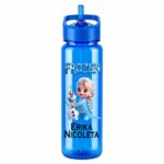 Sticla Apa Copii, Personalizata, Cu Pai, Elsa, Frozen, Albastru, 750ml, BPS008