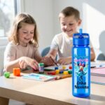 Sticla Apa Copii, Personalizata, Cu Pai, Minnie Mouse, Albastru, 750ml, BPS009 - imagine 2