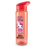 Sticla Apa Copii, Personalizata, Cu Pai, Hello Kitty, Rosu, 750ml, BPS011 - imagine 4