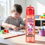 Sticla Apa Copii, Personalizata, Cu Pai, Hello Kitty, Rosu, 750ml, BPS011 - imagine 3