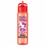 Sticla Apa Copii, Personalizata, Cu Pai, Hello Kitty, Rosu, 750ml, BPS011