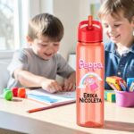 Sticla Apa Copii, Personalizata, Cu Pai, Peppa Pig, Rosu, 750ml, BPS012 - imagine 3
