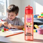 Sticla Apa Copii, Personalizata, Cu Pai, Ballerina Cappuccina, Rosu, 750ml, BPS014 - imagine 3