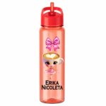 Sticla Apa Copii, Personalizata, Cu Pai, Ballerina Cappuccina, Rosu, 750ml, BPS014