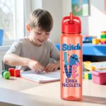 Sticla Apa Copii, Personalizata, Cu Pai, Stitch, Rosu, 750ml, BPS015 - imagine 3
