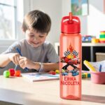 Sticla Apa Copii, Personalizata, Cu Pai, Cars, Rosu, 750ml, BPS016 - imagine 3