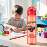 Sticla Apa Copii, Personalizata, Cu Pai, Spiderman, Rosu, 750ml, BPS017 - imagine 3
