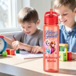 Sticla Apa Copii, Personalizata, Cu Pai, Elsa, Frozen, Rosu, 750ml, BPS019 - imagine 3